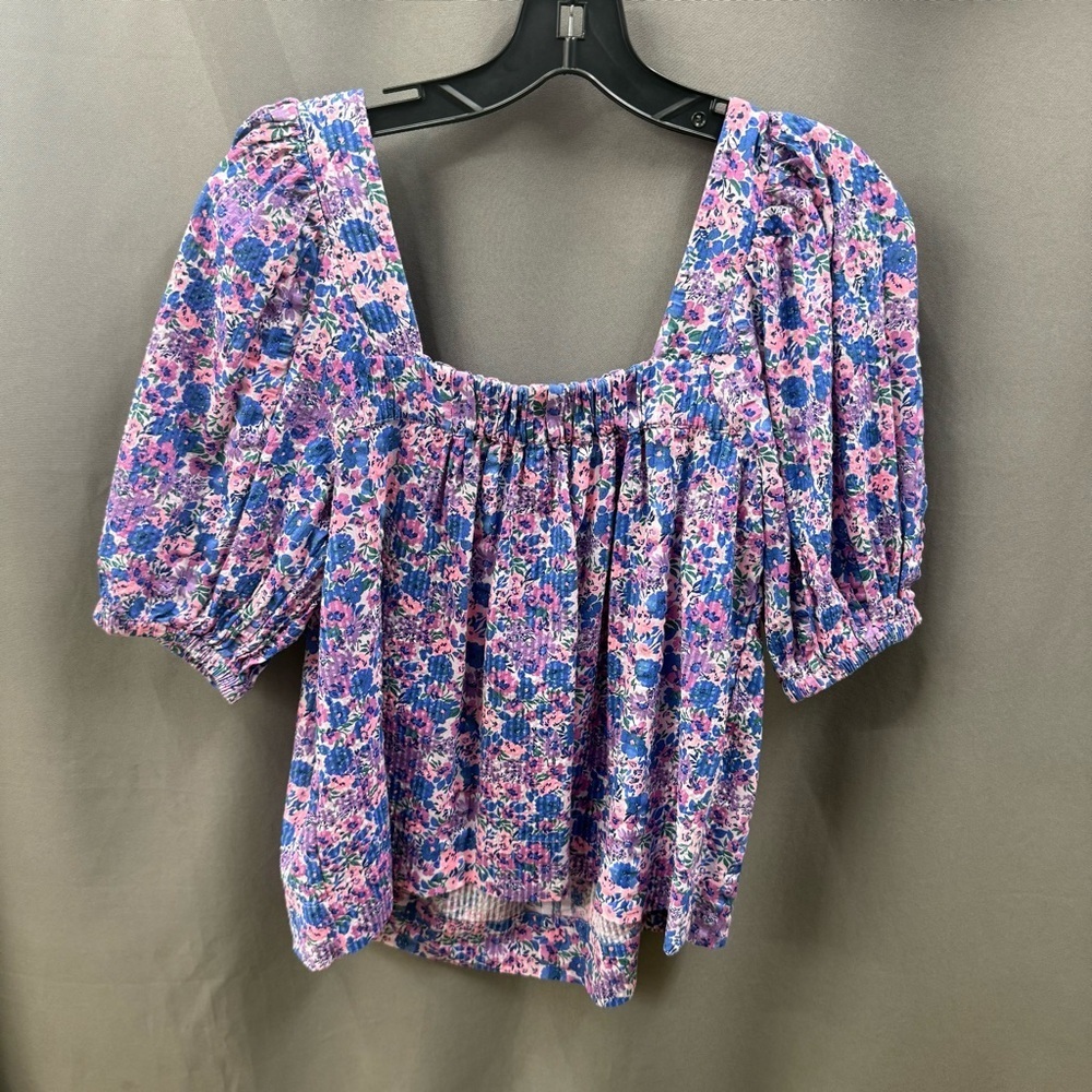 Vineyard Vines Size XS Floral Puff Sleeve Blouse - Blue and Pink - Picture 7 of 8